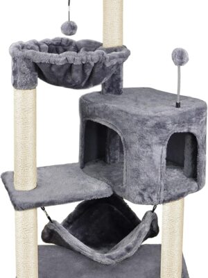 YUNIQUE Cat Tree with Cat Condo and Big Hammock, Grey